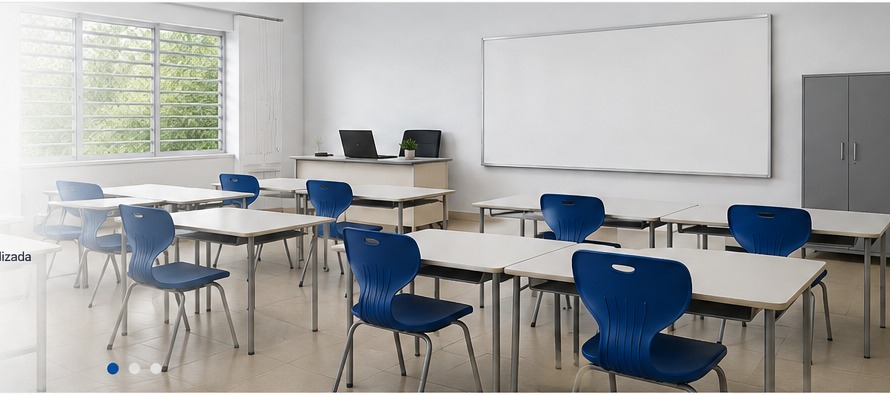 Aula equipada con mobiliario escolar